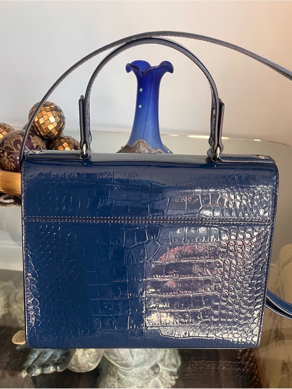 Immaculate Kate Spade Knightsbridge Doris Blue Croc-Embossed Satchel like new